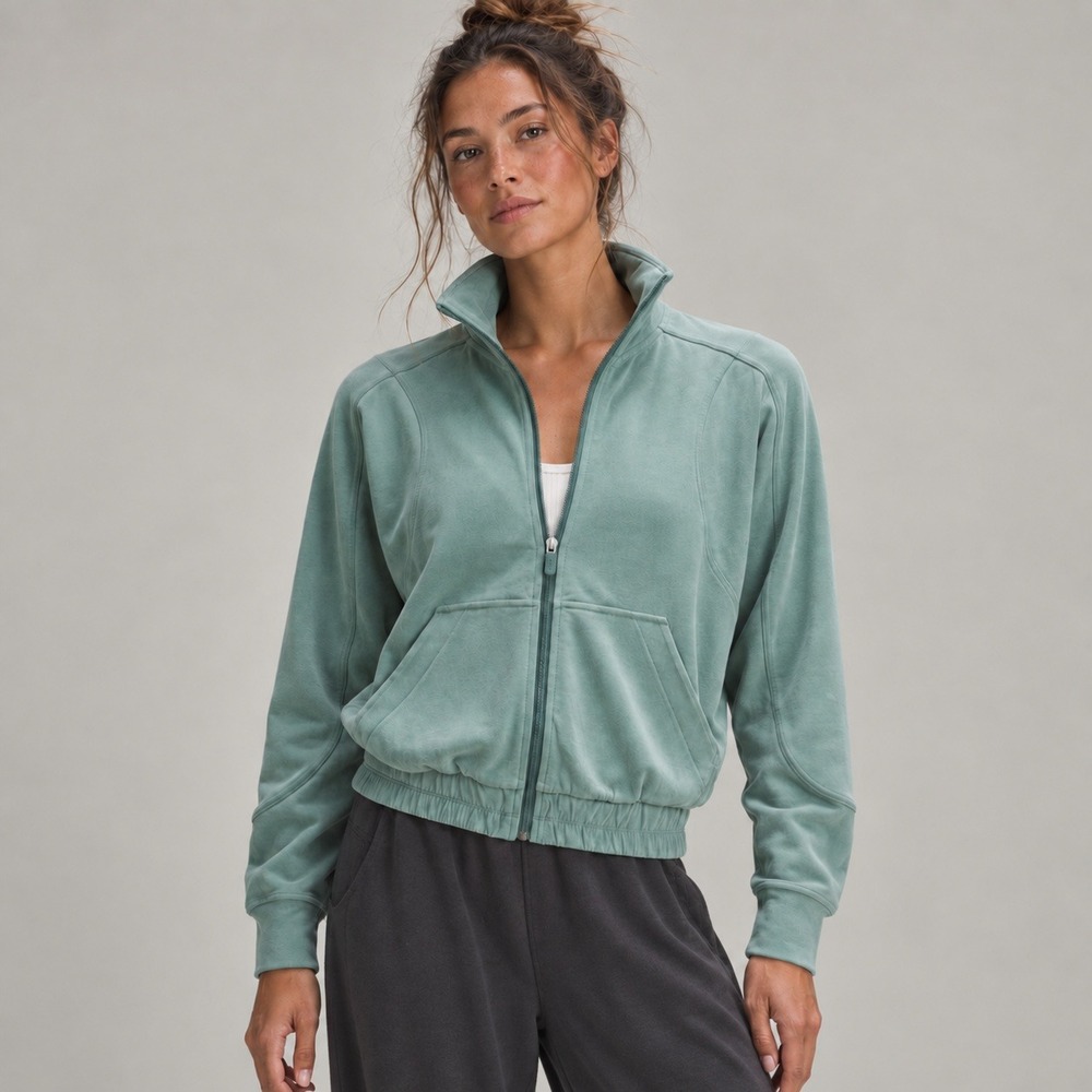 Lululemon Brushed Softstreme Funnel Neck Zip Up Medium Forest Sz 12